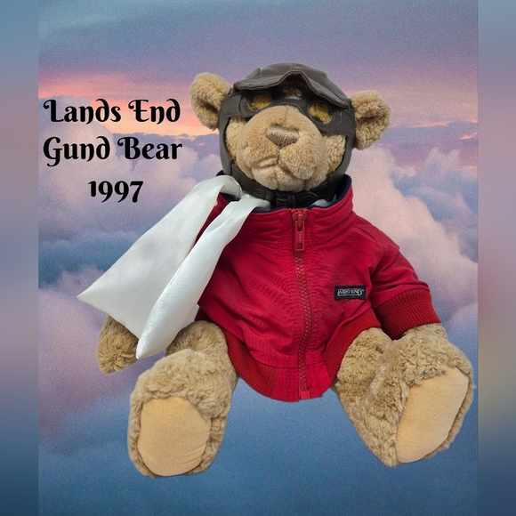 Lands' End-Gund Explorer Stuffed Bear 1997 Baron Von Oops Aviator Jacket Goggles - Picture 1 of 13